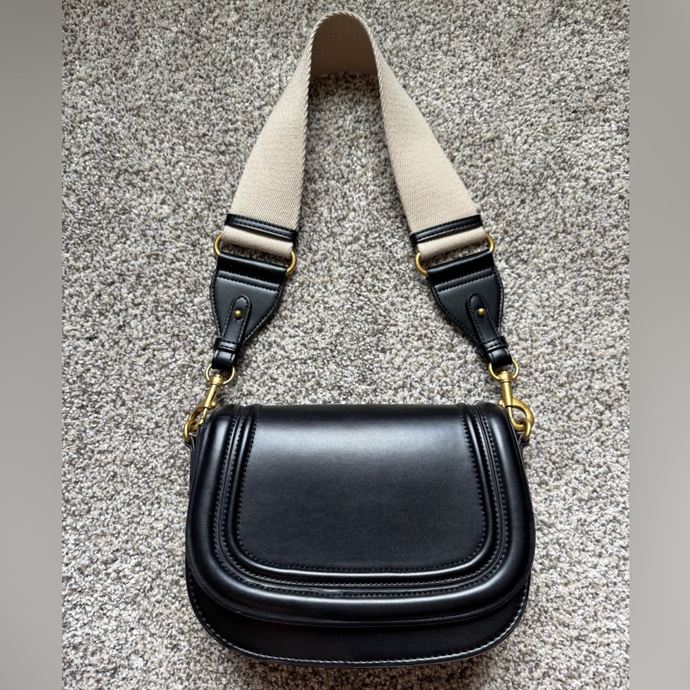 Zara Black Shoulder Bag Claw Carabiner Canvas Strap